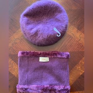 UGG new angora-look rich lavender-purple hat & neck warmer set